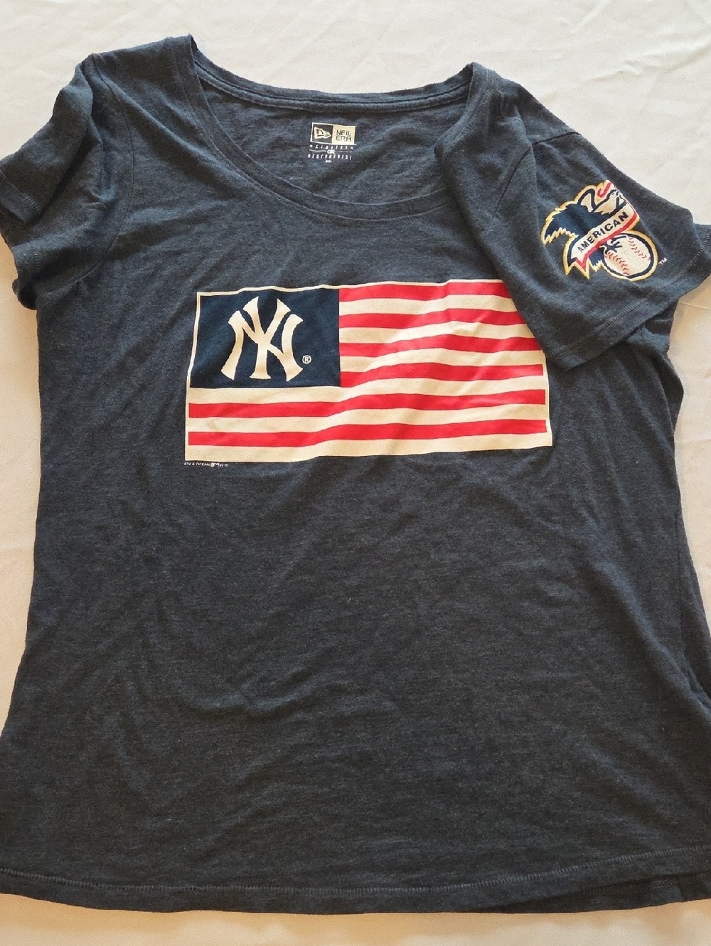 New Era Navy Short Sleeve Tee with Red & White Flag Graphic
